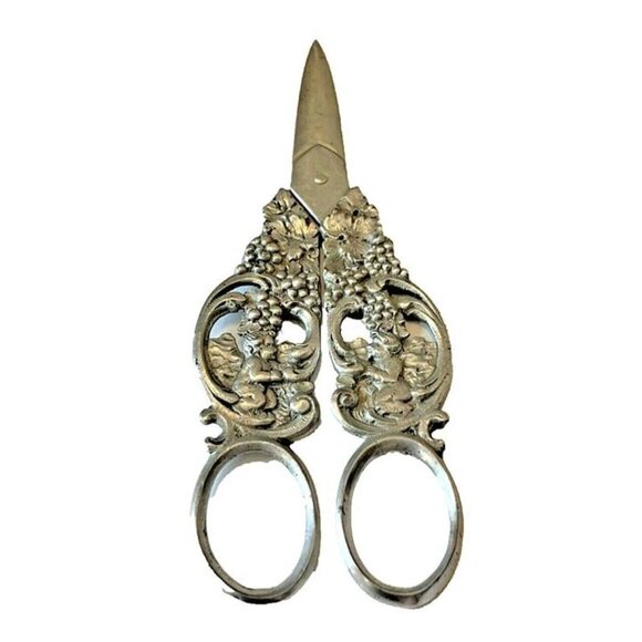 Vintage‎ 800 Silver Italy Fratelli Coppini Pan Grape Cherub Shear Scissors 64 GR - Picture 3 of 5